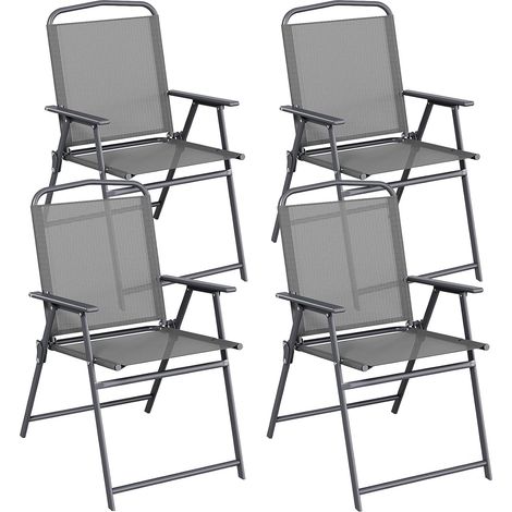 Gartenstühle 4er Set, Klappstühle mit Rückenlehne Armlehnen, Terrassenstühle, Outdoor-Stühle Essstühle, bis 150 kg Belastbar, Klappsessel für Camping, Strand, Garten, Pool, Terrasse, Grau (1/5)