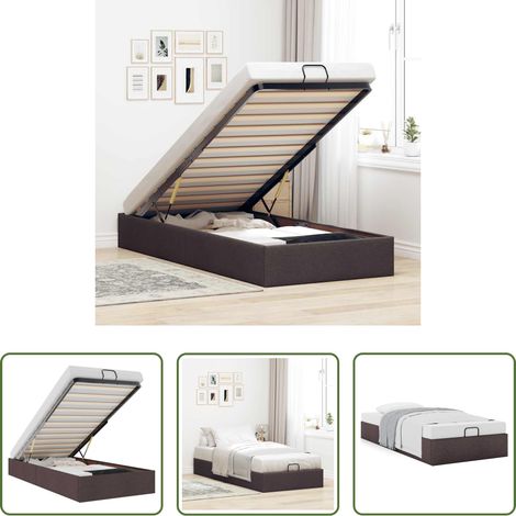Rangement sous le lit - Cadre de lit ottoman sans matelas marron foncé 90x200 cm tissu (1/5)