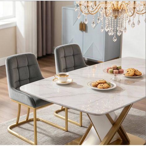 Set di 2 sedie da pranzo imbottite in velluto, struttura in metallo, grigio scuro (1/5)