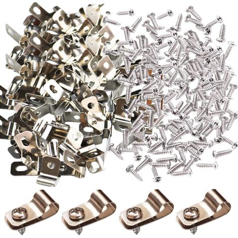 100 abrazaderas para cercas, 100 tornillos, soportes de montaje de acero inoxidable para abrazaderas.
