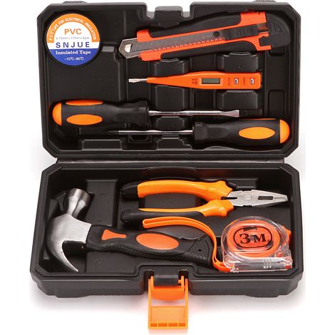 Ensemble de Boîte à Outils 9 Pièces en Acier au Carbone 202B-9, Kit d'Outils avec Pince, Clé et Tournevis pour Voiture et Maison