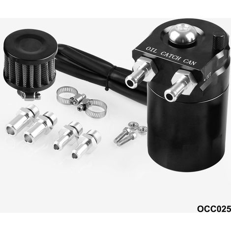 300ml motor oil canister with air filter and vent, black, for vehicle tuning.