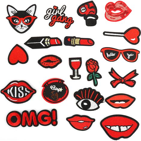 20 Stück gestickte Lippenaufnäher, dekorative Kleidungsaufkleber, zum Aufbügeln (1/5)