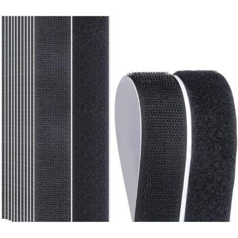 Lot de 20 Bandes Auto-adhésives, Bandes Velcro Noires et Blanches, Bandes Velcro Réutilisables, Bandes à Forte Adhésion, Bandes Velcro Rondes (2.5x10 cm) (Noir, rectangulaire) (1/4)