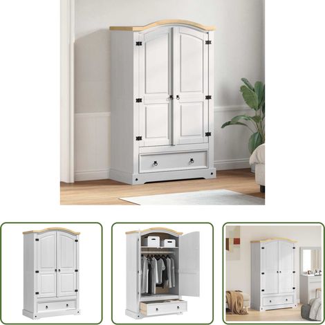 Armoire de dressing - Armoire avec tiroir Corona Blanc 101 x 52 x 170 cm Pin massif (1/5)