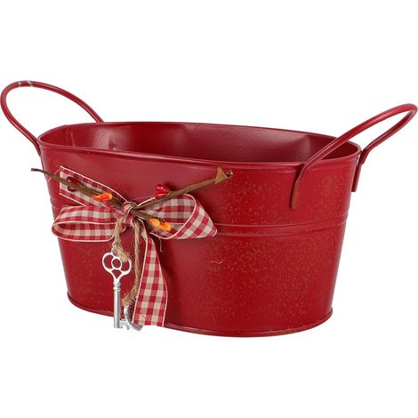 Seau ovale en fer pour fleurs et rangement, design rétro élégant, durable, polyvalent (1/5)