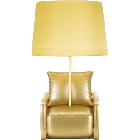 Lampada da comodino Midcentury in resina dorata con paralume in tessuto