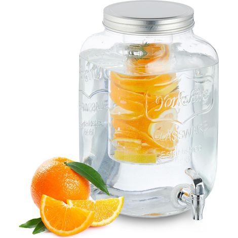 Distributeur de boisson, en verre, avec compartiment et couvercle, volume : 8 litres, transparent (1/5)