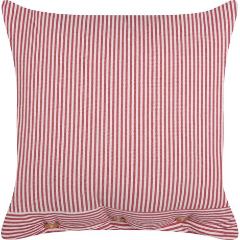 Cojín decorativo de estilo retro fabricado en algodón con patrón de rayas cuadrado en color rojo y blanco 45 x 45 cm Aalita