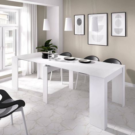 Table Extensible Cognolo, Table à Manger Polyvalente, Console Extensible à Plusieurs Positions avec Support d'extension Inclus, 54/239x90h77 cm, Blanc (1/5)