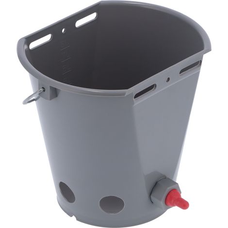 Seau d'alimentation 8L pour agneaux, baril en plastique qualité alimentaire, distributeur avec 5 tétines, gris, pour élevage de moutons et bétail. (1/5)
