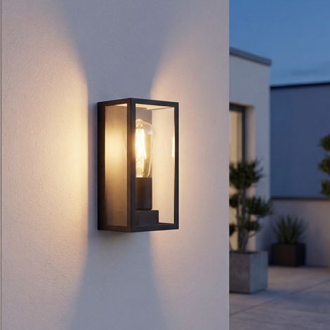 Außenleuchte Schwarz H: 23.5 cm IP44 E27 Aluminium Glas eckig Vintage Wandlampe außen