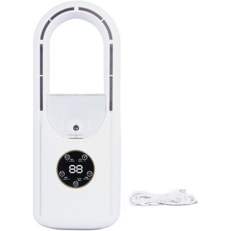Ventilateur sans lame, réglage à 6 vitesses, réservoir d'eau de 100ml, ventilateur de refroidissement par brumisation de Table USB silencieux avec synchronisation blanc
