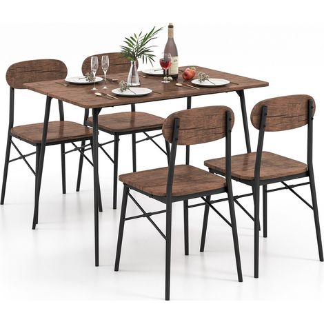 5 Piece Dining Table Set Rectangular Table & 4 Chairs Kitchen Wooden Furniture (1/5)