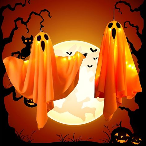 Fantômes Halloween avec Guirlande LED – Déco Effrayante Intérieure et Extérieure 3 Modes de Lumière Orange (1/5)