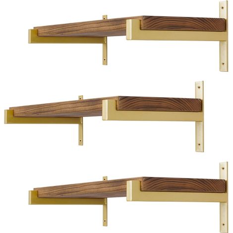 6 Pcs Heavy Duty Shelf Brackets 8 Inch Wall Mounted Industrial Metal Shelving Supports with Lip , Gold 200mm/8 Inch (1/5)