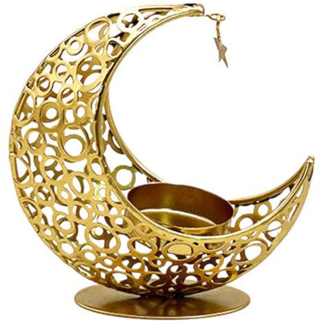 Lot de 1 Photophore en Forme de Lune doré, Décoration Orientale du Ramadan pour Salon, Décoration de Table pour Ramadan, Noël, Saint-Valentin, Chambre à Coucher (1/3)