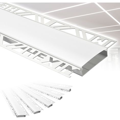 HEXIM Profili in alluminio per LED, cartongesso a incasso con copertura opalina, diverse larghezze: ALED 5 - Larghezza luminosa di 50 mm, 10 metri / 5 strisce