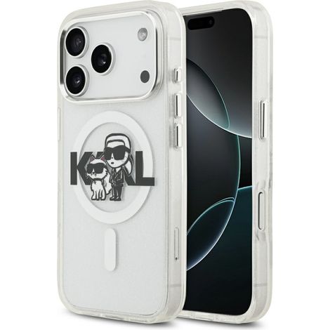 Funda transparente Karl Lagerfeld IML con purpurina y logo Karl & Choupette para iPhone 17 Pro MagSafe (1/5)