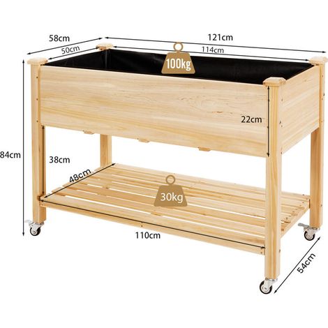 Bois de Sapin Naturel Hauteur Ergonomique Jardinière sur Pied Carré Potager pour Légumes et Herbes Balcon Terrasse (1/5)