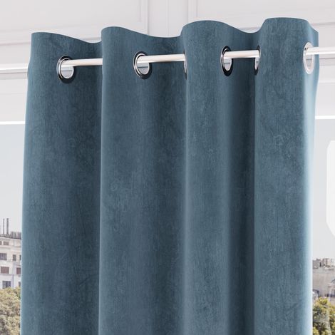 Rideau oeillets en velours 135X250 cm VELVET bleu canard, par Soleil d'ocre