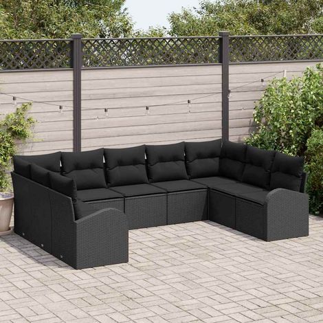 Sofa Set mit Kissen Schwarz Poly Rattan