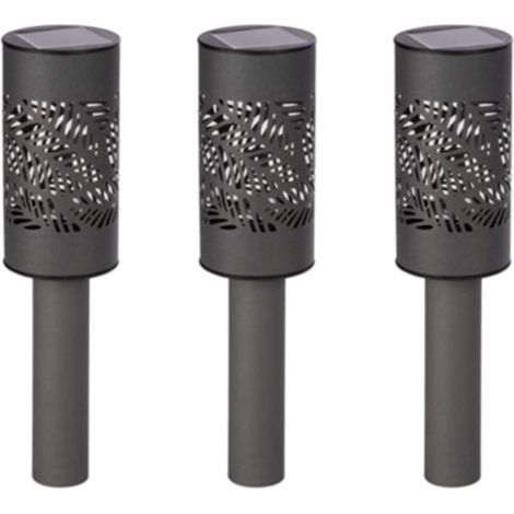 Xanlite - Lot de 3 Balises Solaires LED Noires - Motif Feuille - Éclairage Décoratif Blanc Chaud - IP44 - PACK3SOBAFEUIL
