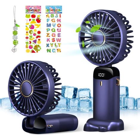 1 ventilateur portable rechargeable, batterie 5000 mAh, 5 vitesses, écran LED, support téléphone, usage intérieur et extérieur