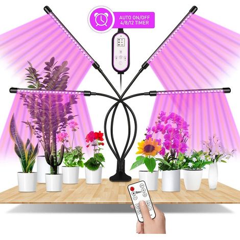 Pflanzenlampe, Pflanzenlicht mit Zeitschaltuhr 4/8/12 Std, 4 Köpfe Grow Light 3 Lichter Modi und 10 Arten von Helligkeit, Pflanzenlampe LED Vollspektrum für Verschiedene Pflanzen [Energieklasse F] (1/5)