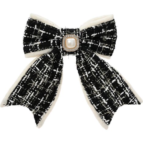 Weihnachtsschleife schwarz/cremefarben mit Brosche & Clip - Polyester