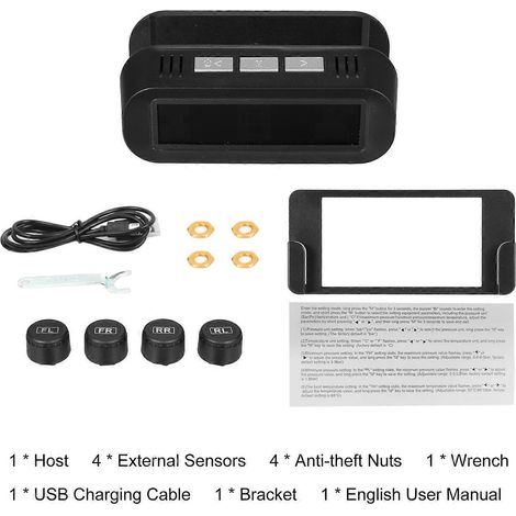 Système de surveillance de la pression des pneus avec 4 capteurs externes, alimentation solaire, fonction marche/arrêt automatique (1/4)