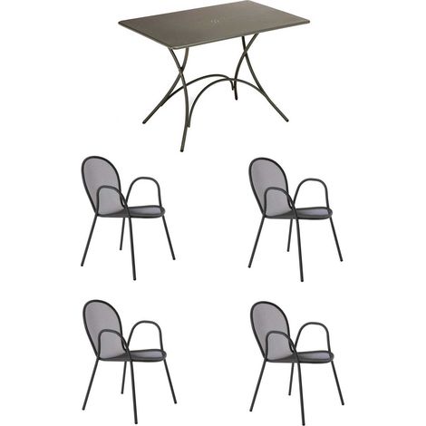 OFFERTA EMU SET TAVOLO PIGALLE 118X76CM + 4 POLTRONE RONDA FERRO ANTICO