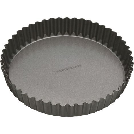 MasterClass Molde antiadherente para tartas y quiches sin PTFE, PFOA ni BPA, robusto de acero al carbono de 1 mm de grosor, acero al carbono estriado, redondo de 23 cm (9''), con funda