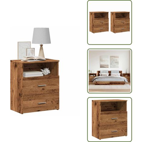 Comodino con cassetti - vidaXL Comodini Legno Antico 2 pz 50x32x60 cm in Legno Multistrato - Comodino con ripiano