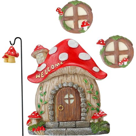 Fairy Door Cabin Set of 4 Garden Fairies Mushroom Mushroom Fairies Fairy House Garden Ornaments for Garden Trees Decoration, Fairy Doors for Garden, Door (1/5)