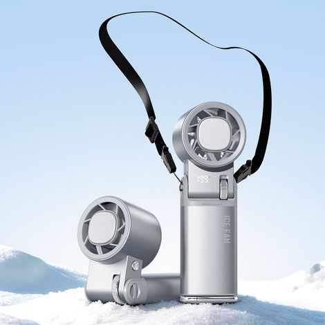 Tragbarer, faltbarer Halsventilator – Ultra-hohe Leistung mit Hurrikan-Effekt, ergonomisches und leises Design (Modell Titan-Silber)-lsw