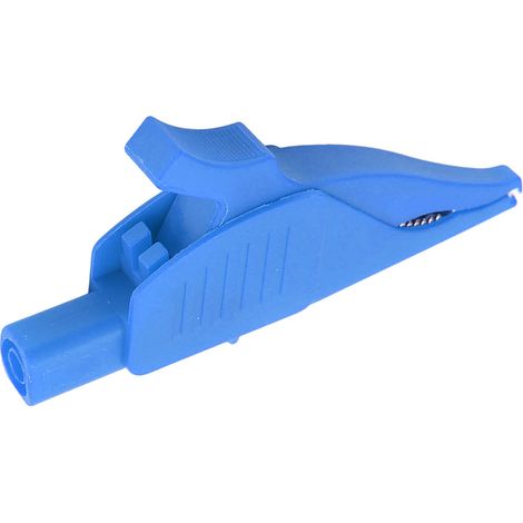 Pince électrique isolée laiton capot PA pour batterie auto 32A/1000V, embout sûreté 4mm, ouverture 39.5mm, testeur, bleu (1/5)