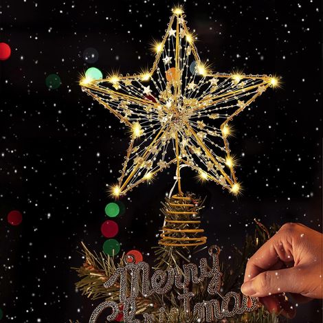 Décoration de sapin de Noël, Étoile de Noël 3D délicate, Décoration de sapin de Noël lumineuse, Étoile de Noël dorée, Lumière chaude (1/5)