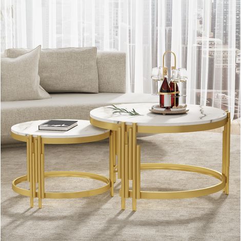 Wohnzimmertisch Tisch nestbar Marmoroptik Metall OKMYHOME (1/5)