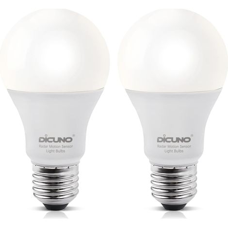 Ampoule LED E27 détecteur de mouvement, 12W=100W, 5000K, Lot de 2 Blanc froid, 1100lm, 100-240V, CRI 90, 360°, Auto On/Off, Ampoule détecteur de présence pour porte d'entrée, couloir, cave (1/5)