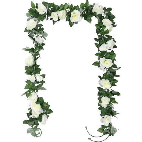 2er-Pack künstliche Rosenranken (weiß, 2,2 m), künstliche Blumendekoration, Hängedekoration für drinnen und draußen, für Küche und Garten (1/5)