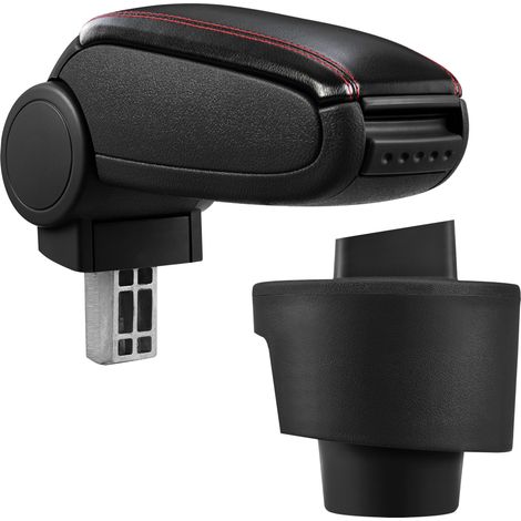 [pro.tec] Bracciolo centrale - Poggiabraccio con vano portaoggetti - imbottito - in similpelle - nero con cucitura rossa - Seat Ibiza Tipo 6J
