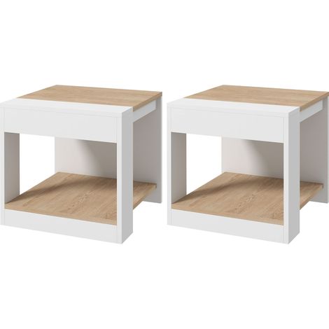 Lot de 2 tables d'appoint bout de canapé table de chevet 40 x 40 x 45 cm - blanc et naturel (1/5)