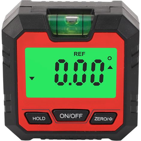 Livella digitale con schermo LCD retroilluminato, base magnetica, mini goniometro 4 x 90°, goniometro per auto, moto, colore rosso. (1/5)