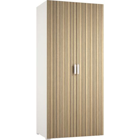 Garde-robe 2 Portes Nigella, Armoire Chambre, Porte-manteaux, 2 Étagères Made in Italy, 52.00x180.00h cm Blanc Chêne Strié (1/3)