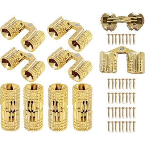 Lot de 10 charnières invisibles en laiton pour meubles - Angle d'ouverture de 180 degrés - Avec 20 vis (8 mm) (1/2)