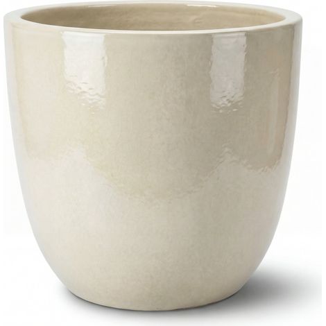 Pot grande taille d'extérieur LANCELOT 47x41cm crème, fait main en terre cuite émaillée, résistant au gel (1/5)