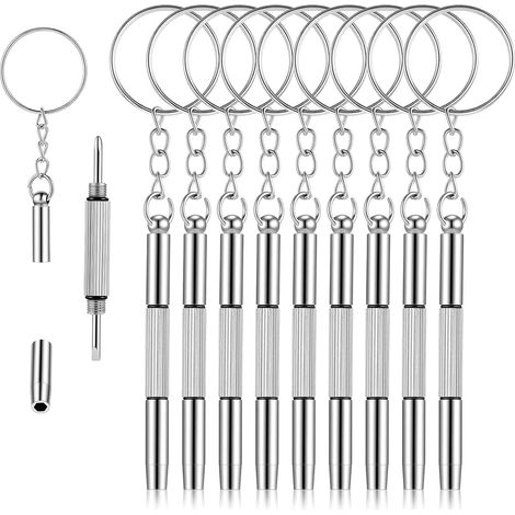 Eyeglass Screwdriver Repair Kit Precision 3 in 1 Mini Screwdrivers Set, 10 PCS Stainless Steel Mini Portable Screwdrivers for Glasses, Keychain Design for Watch, Jewelry, Flat Head, Phillips, Hex (1/5)