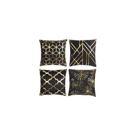 Lot de 4 taies d'oreiller, imprimé à la feuille d'or, motif géométrique, 45 x 45 cm, idéales pour la voiture, la maison, le canapé, les coussins, la décoration, fermeture éclair invisible, jeté décora (1/5)