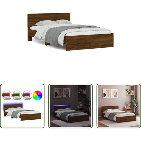 vidaXL RGB-LED -  Bettgestell mit Kopfteil LED-Beleuchtung Braun Eichen-Optik (1/5)